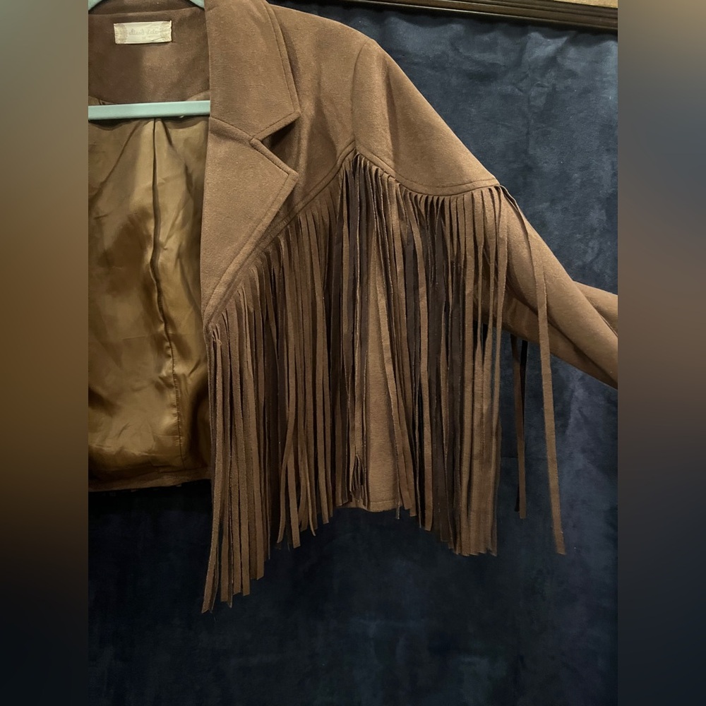 Altar’d State Boho Brown Western Fringe Jacket, Faux Suede size Medium - Picture 2 of 5